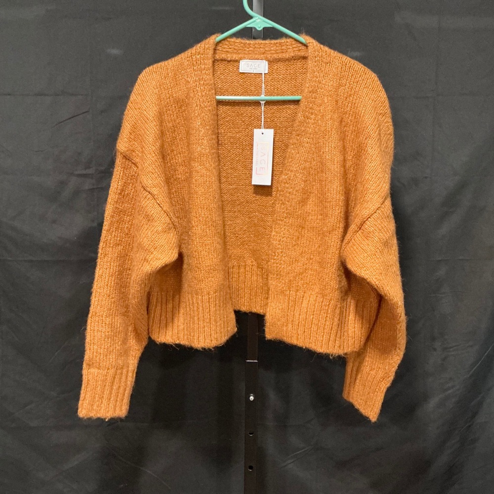 Sage The Label Orange Knit Cropped Cardigan Sweater Women's Size‎ M